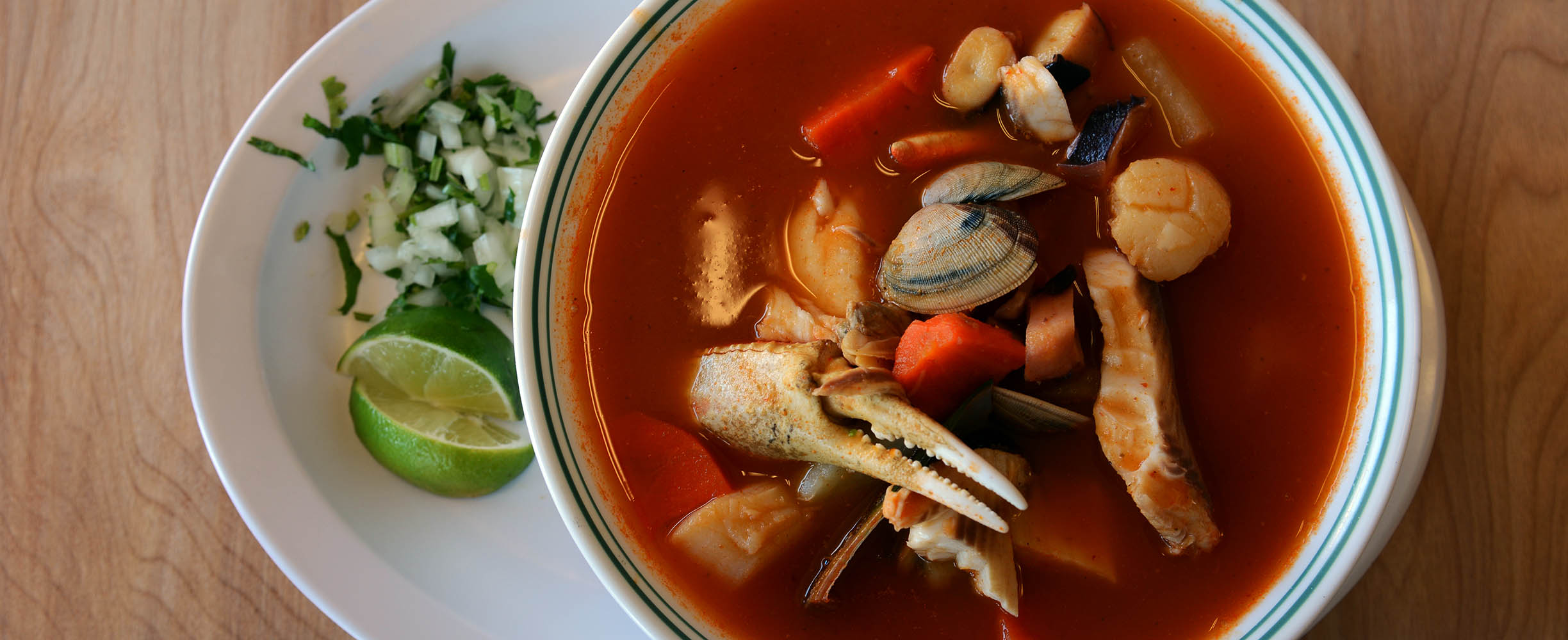 Mexican soup Sopa 7 Mares with fish, crab, clams and spices.